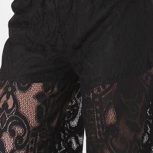 Elegant Black Floral Lace Wide Mesh Leg Lined..